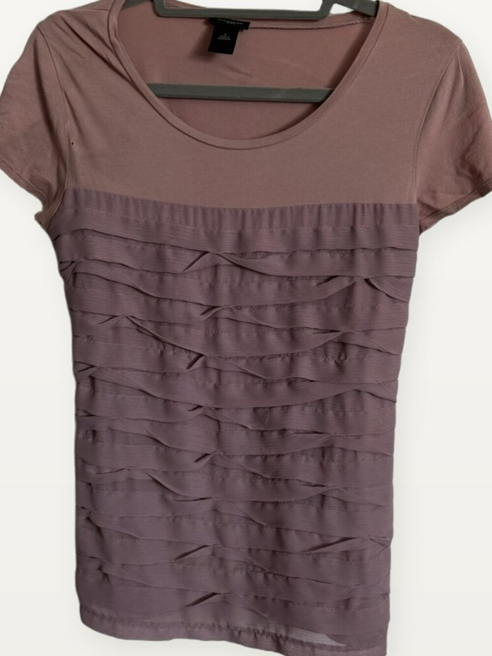 Ann Taylor Dusty Mauve Layered Ruffle Front Short Sleeve Top S